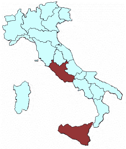 Carta geografica dell'Italia sulla quale  possibile scegliere la Regione di interesse